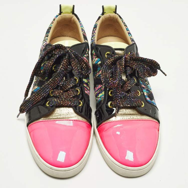 Pre Owned Christian Louboutin Gondoliere Size 41 Multicolor Knit Fabric and Patent Leather Low Top Sneakers