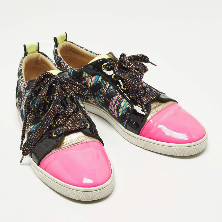 Pre Owned Christian Louboutin Gondoliere Size 41 Multicolor Knit Fabric and Patent Leather Low Top Sneakers