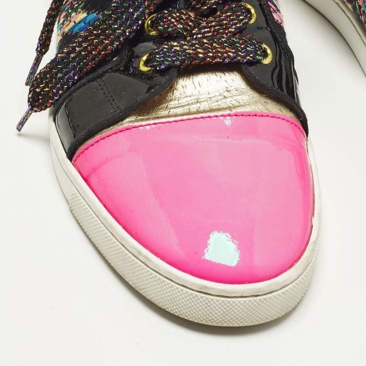 Pre Owned Christian Louboutin Gondoliere Size 41 Multicolor Knit Fabric and Patent Leather Low Top Sneakers