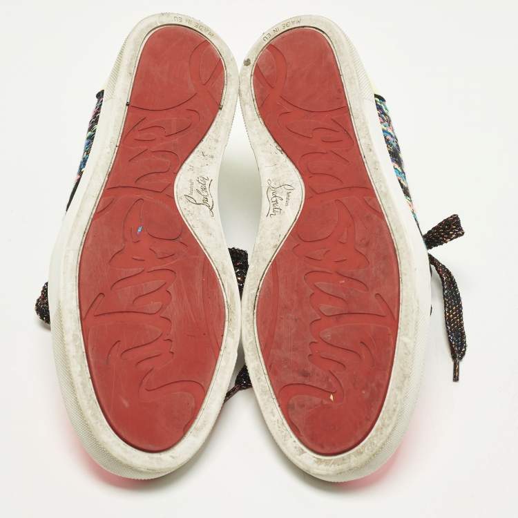 Pre Owned Christian Louboutin Gondoliere Size 41 Multicolor Knit Fabric and Patent Leather Low Top Sneakers