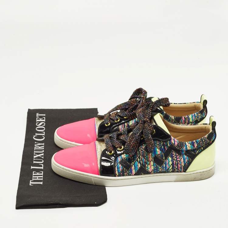 Pre Owned Christian Louboutin Gondoliere Size 41 Multicolor Knit Fabric and Patent Leather Low Top Sneakers