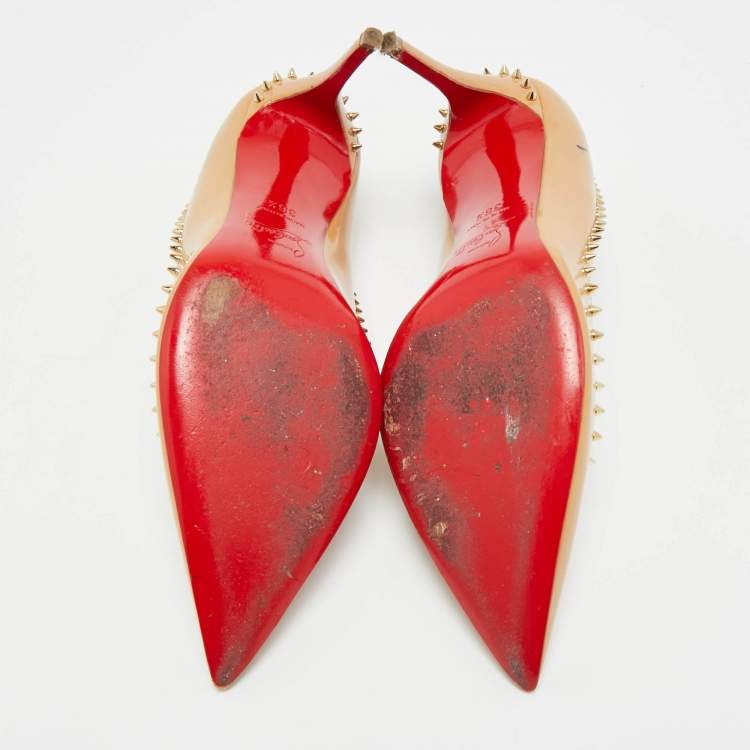 Pre Owned Christian Louboutin Anjalina Size 36.5 Beige Patent Leather Pumps