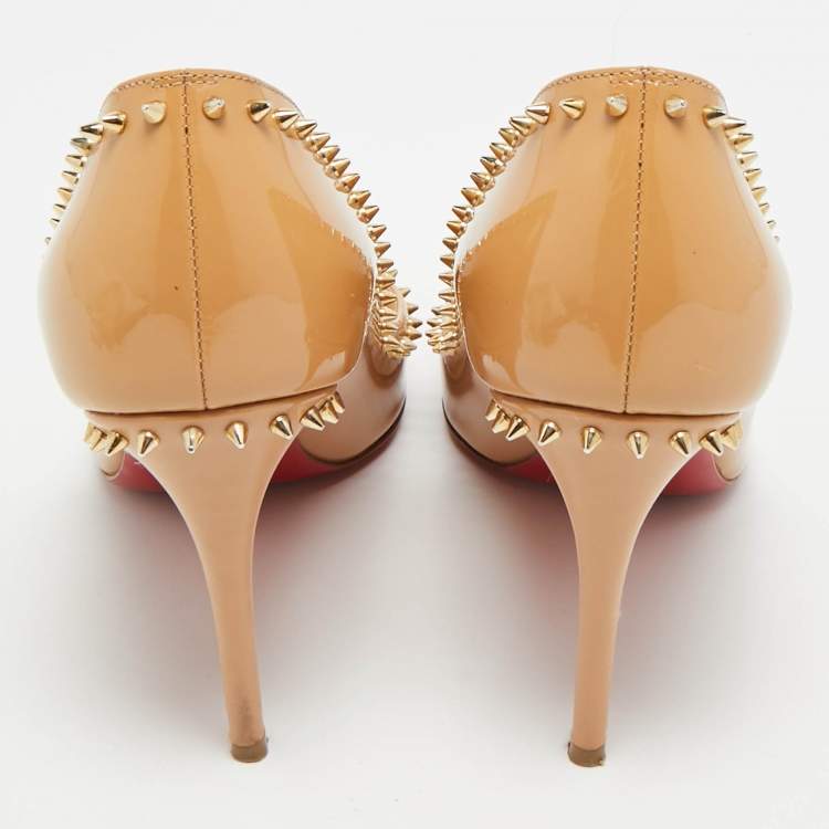 Pre Owned Christian Louboutin Anjalina Size 36.5 Beige Patent Leather Pumps