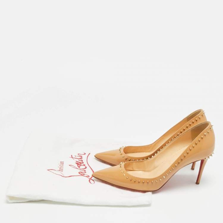 Pre Owned Christian Louboutin Anjalina Size 36.5 Beige Patent Leather Pumps