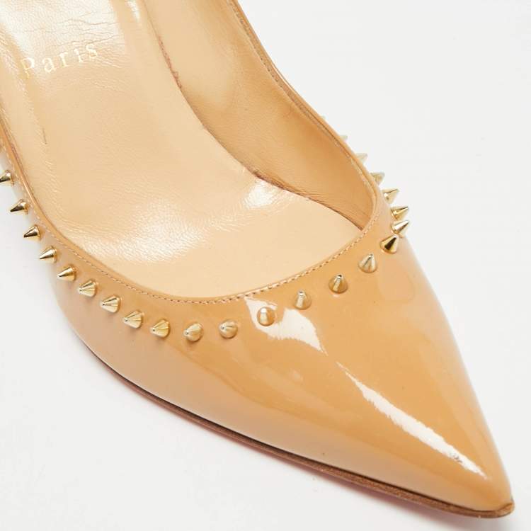 Pre Owned Christian Louboutin Anjalina Size 36.5 Beige Patent Leather Pumps