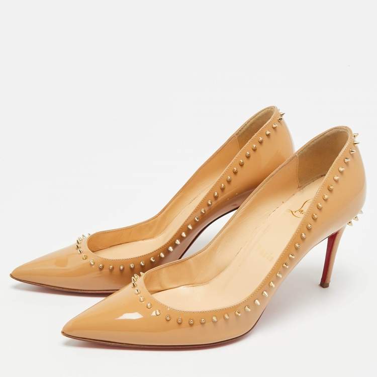Pre Owned Christian Louboutin Anjalina Size 36.5 Beige Patent Leather Pumps