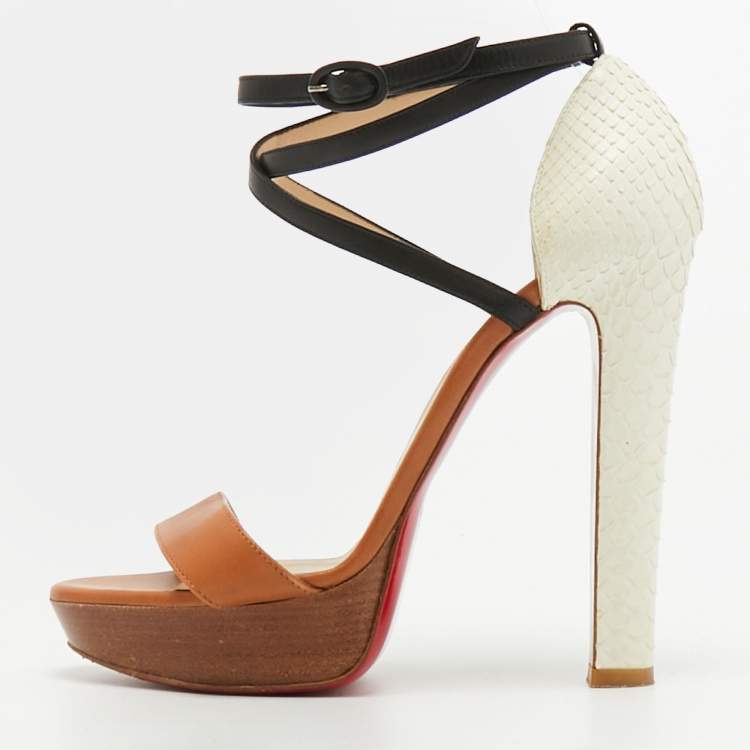 مملوكة مسبقًا Christian Louboutin Size 40 Tricolor Python and Leather Platform Ankle Strap Sandals