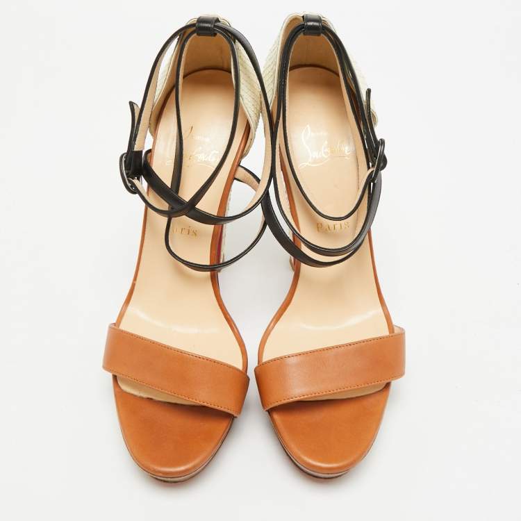مملوكة مسبقًا Christian Louboutin Size 40 Tricolor Python and Leather Platform Ankle Strap Sandals