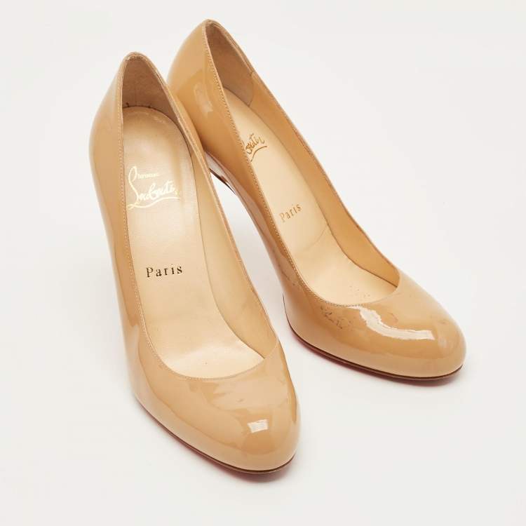 Pre Owned Christian Louboutin Simple Size 38 Beige Patent Leather Pumps