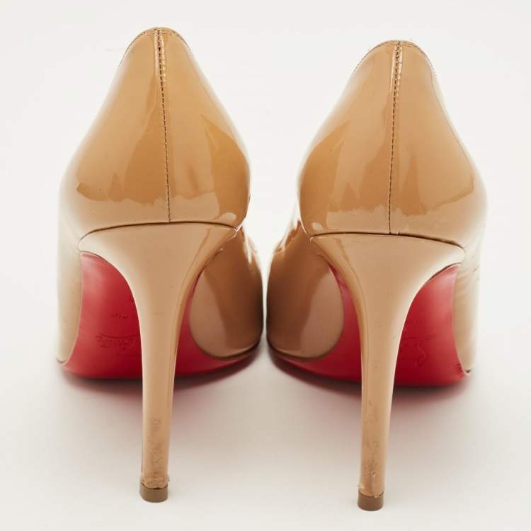 Pre Owned Christian Louboutin Simple Size 38 Beige Patent Leather Pumps