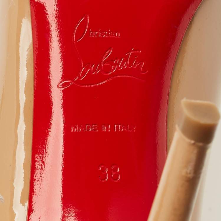Pre Owned Christian Louboutin Simple Size 38 Beige Patent Leather Pumps
