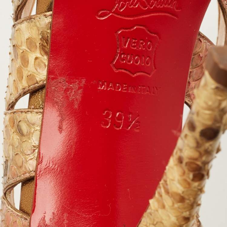 مملوكة مسبقًا Christian Louboutin Size 39.5 Metallic Python Leather Cutout Peep Toe Pumps