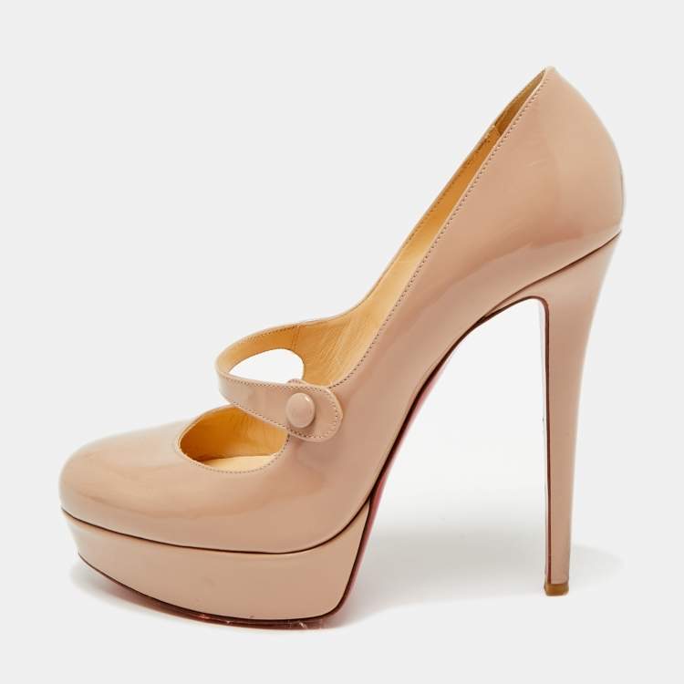 Pre Owned Christian Louboutin Relika Size 39.5 Beige Leather Platform Pumps