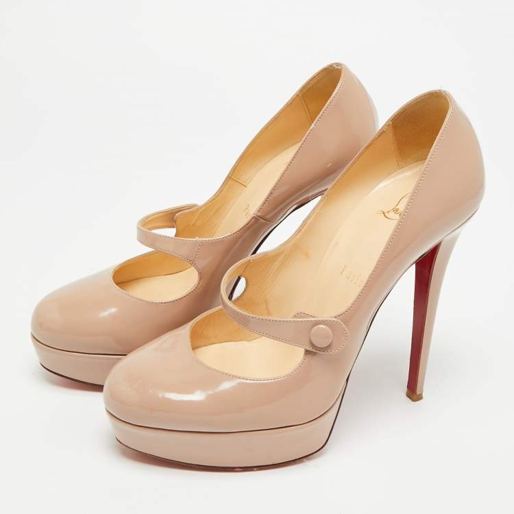 Pre Owned Christian Louboutin Relika Size 39.5 Beige Leather Platform Pumps