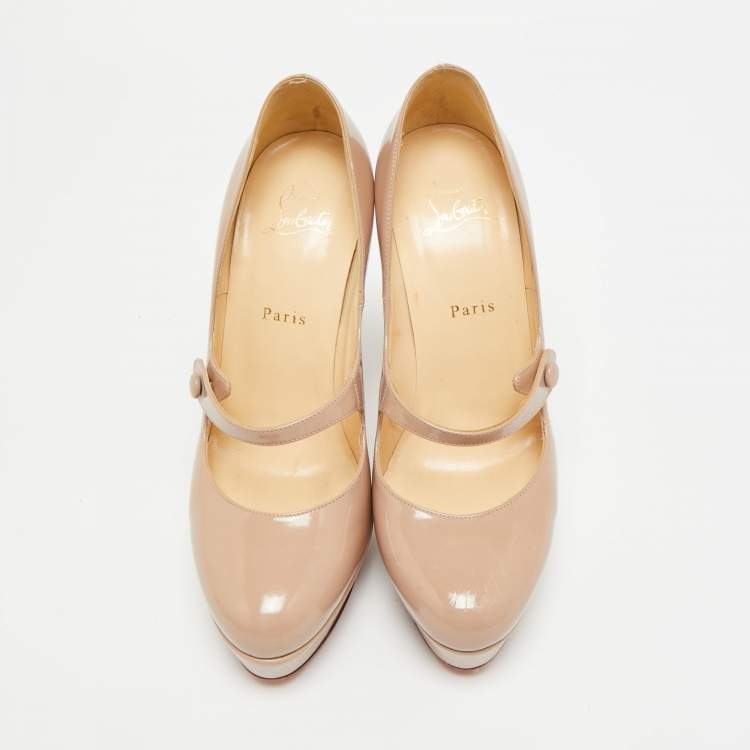 Pre Owned Christian Louboutin Relika Size 39.5 Beige Leather Platform Pumps
