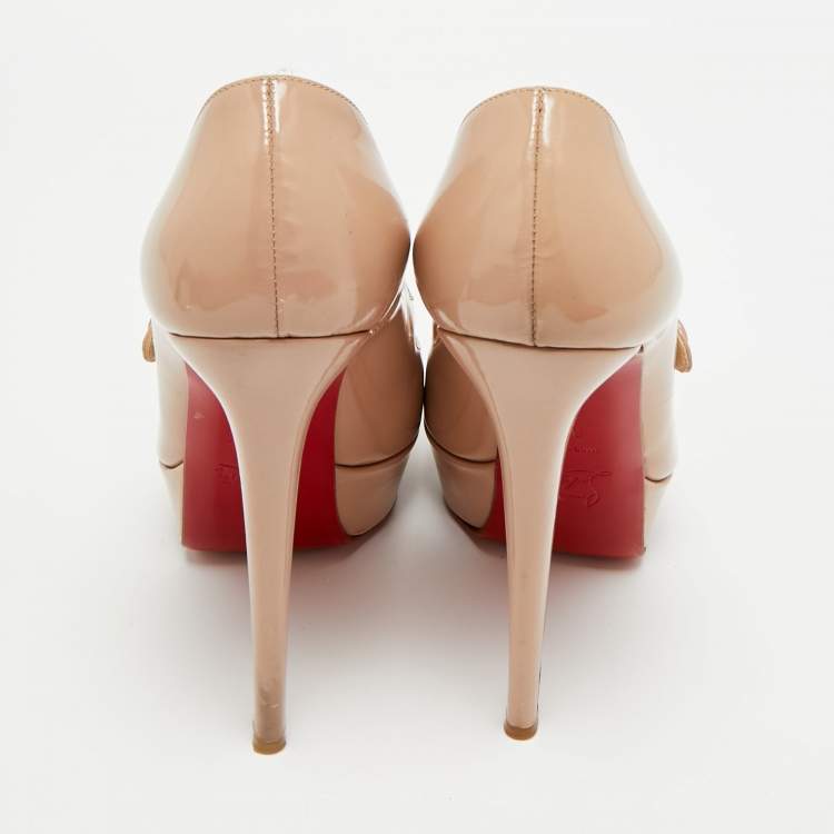Pre Owned Christian Louboutin Relika Size 39.5 Beige Leather Platform Pumps