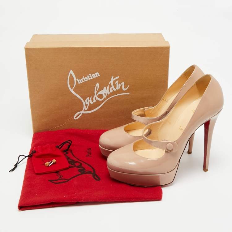 Pre Owned Christian Louboutin Relika Size 39.5 Beige Leather Platform Pumps