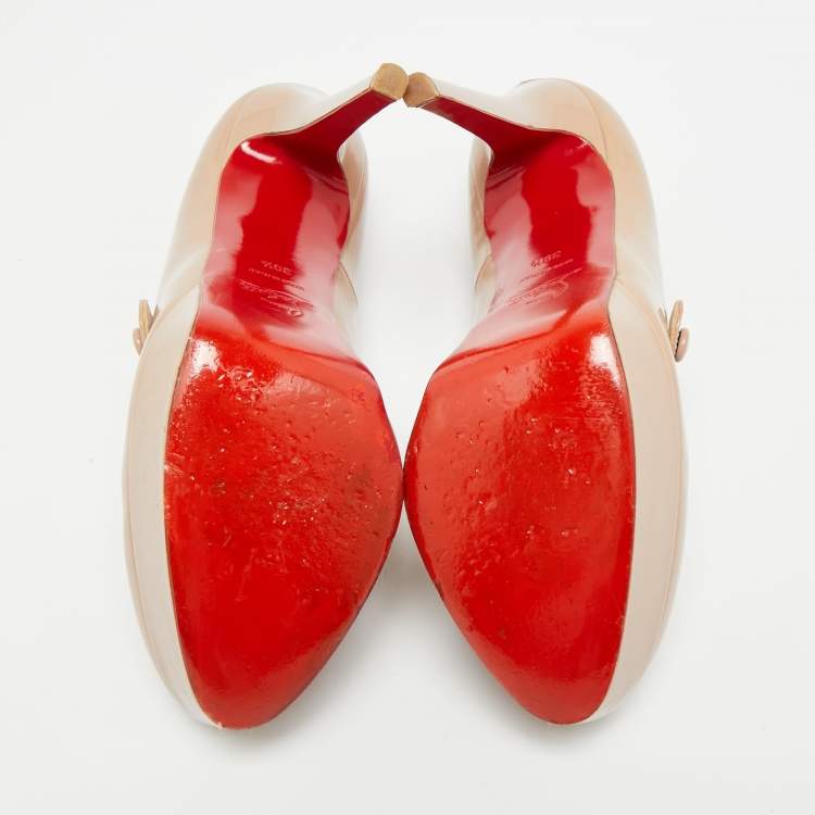 Pre Owned Christian Louboutin Relika Size 39.5 Beige Leather Platform Pumps