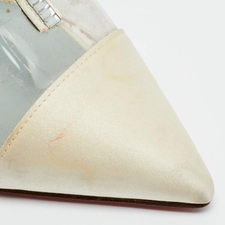 Pre Owned Christian Louboutin Nosy Size 36 White/Transparent PVC and Satin T-Strap Pumps