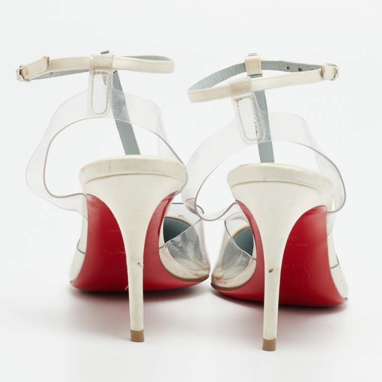 Pre Owned Christian Louboutin Nosy Size 36 White/Transparent PVC and Satin T-Strap Pumps