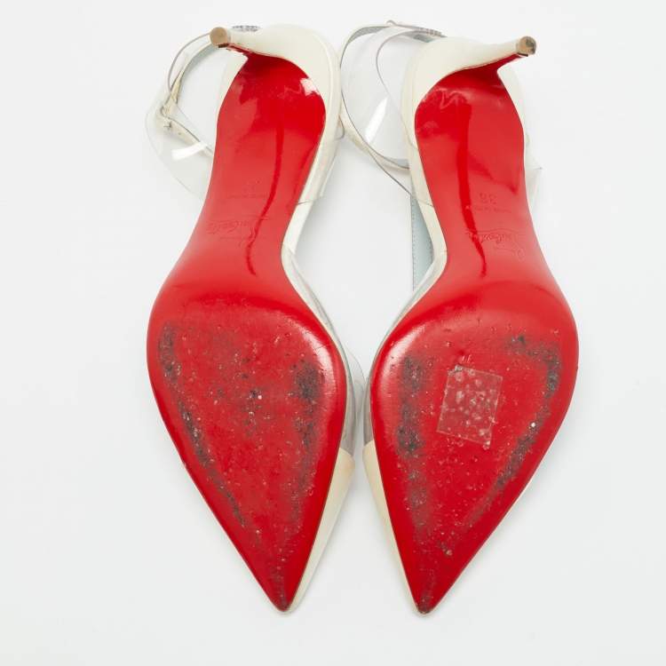 Pre Owned Christian Louboutin Nosy Size 36 White/Transparent PVC and Satin T-Strap Pumps