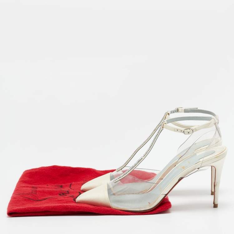 Pre Owned Christian Louboutin Nosy Size 36 White/Transparent PVC and Satin T-Strap Pumps