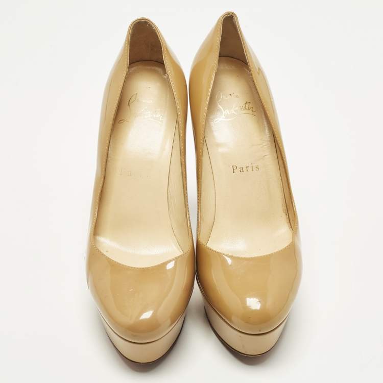 Pre Owned Christian Louboutin Bianca Size 36 Beige Patent Leather Platform Pumps