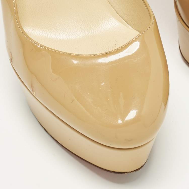Pre Owned Christian Louboutin Bianca Size 36 Beige Patent Leather Platform Pumps