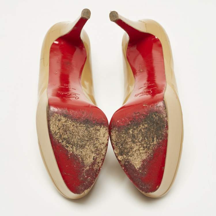 Pre Owned Christian Louboutin Bianca Size 36 Beige Patent Leather Platform Pumps