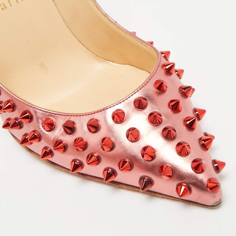 مملوكة مسبقًا Christian Louboutin Pigalle Spikes Size 39 Metallic Red Patent Leather Pumps