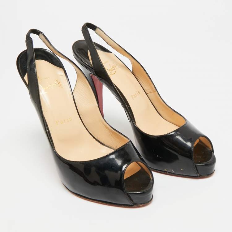 Pre Owned Christian Louboutin Private Number Size 39 Black Patent Leather Slingback Pumps