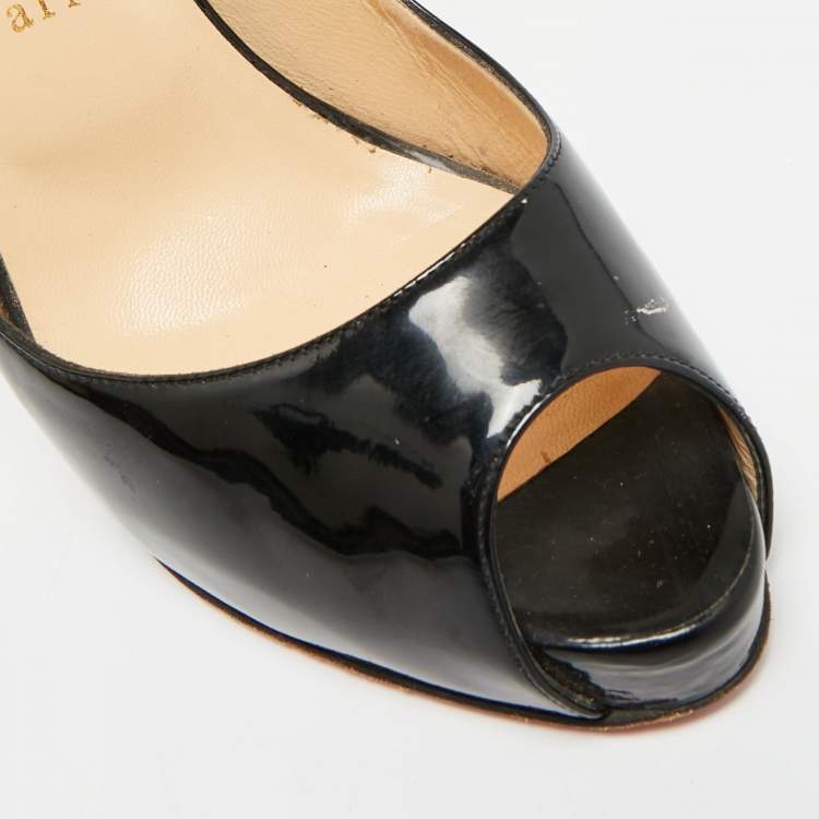 Pre Owned Christian Louboutin Private Number Size 39 Black Patent Leather Slingback Pumps