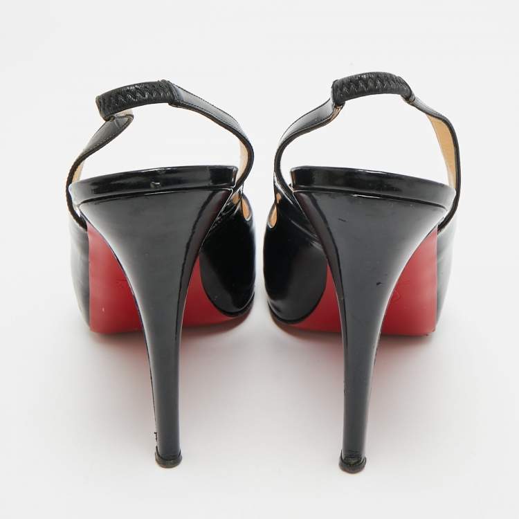 Pre Owned Christian Louboutin Private Number Size 39 Black Patent Leather Slingback Pumps