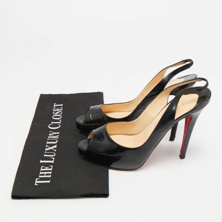 Pre Owned Christian Louboutin Private Number Size 39 Black Patent Leather Slingback Pumps