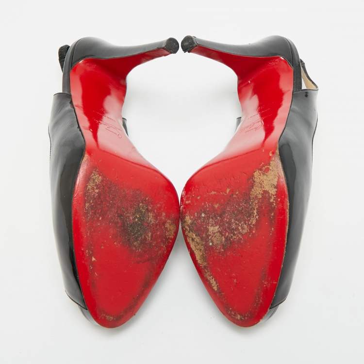 Pre Owned Christian Louboutin Private Number Size 39 Black Patent Leather Slingback Pumps