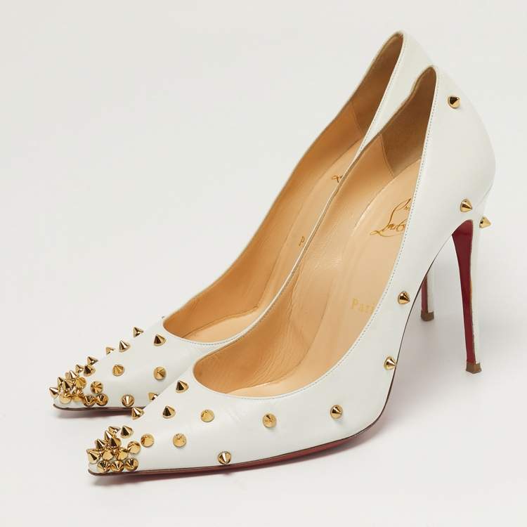 Pre Owned Christian Louboutin Degraspike Size 39 White Leather Pumps