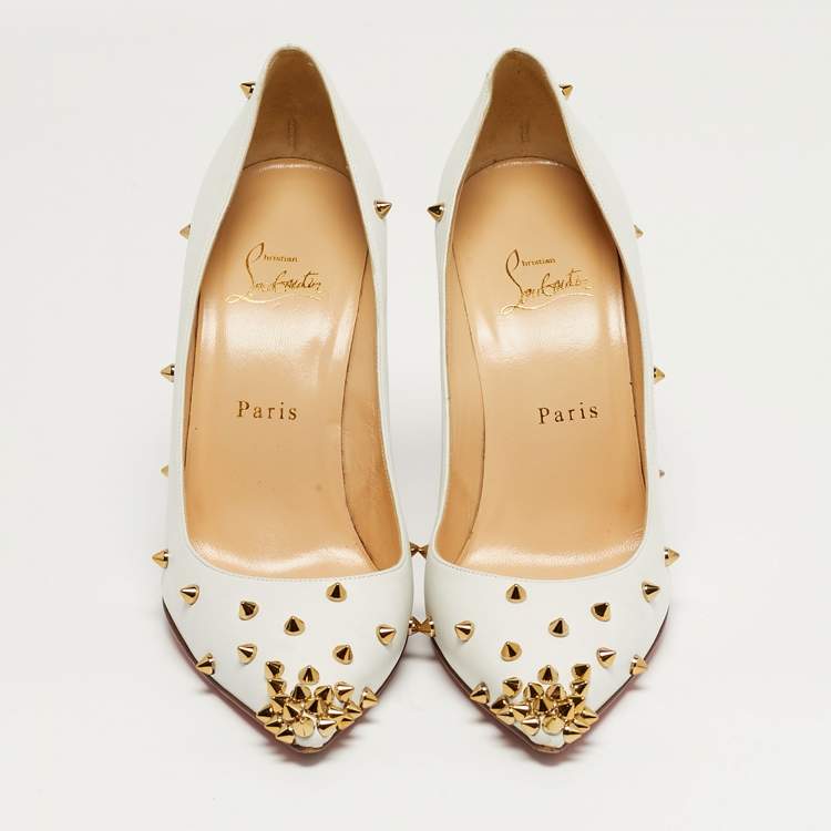 Pre Owned Christian Louboutin Degraspike Size 39 White Leather Pumps