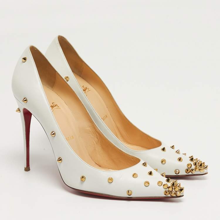 Pre Owned Christian Louboutin Degraspike Size 39 White Leather Pumps