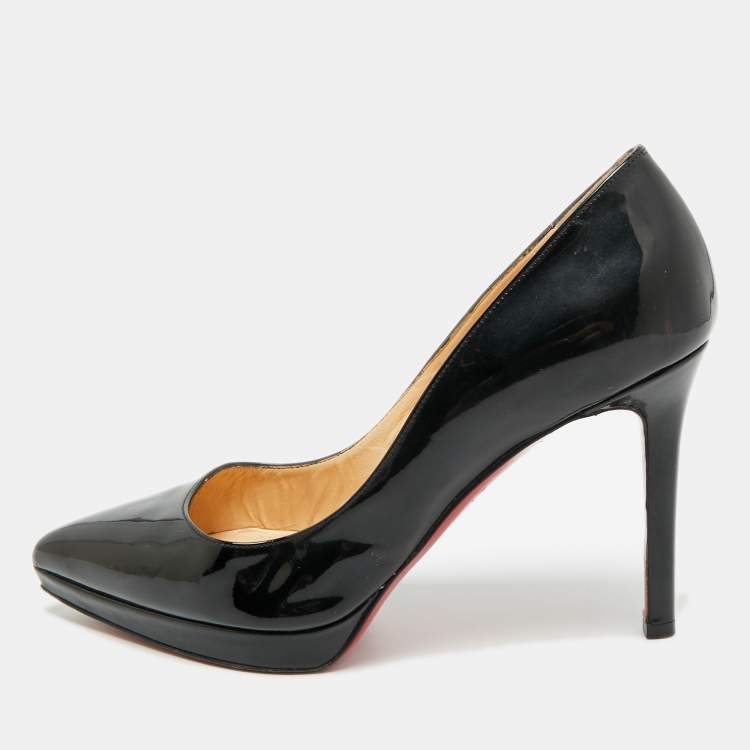 Pre Owned Christian Louboutin Pigalle Plato Size 36.5 Black Patent Leather Platform Pumps