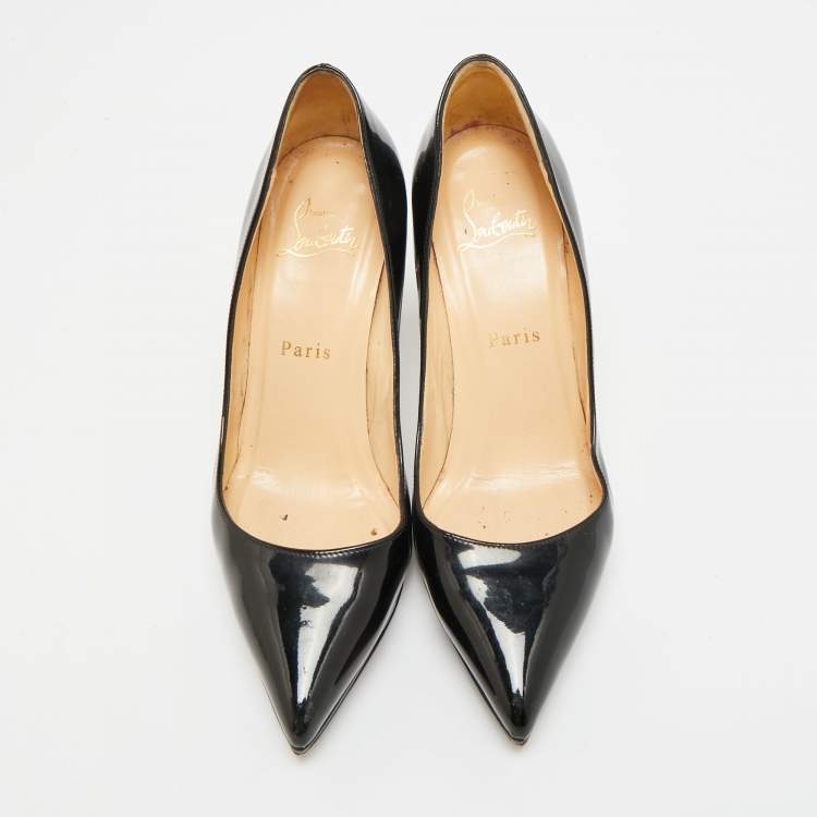 Pre Owned Christian Louboutin Pigalle Plato Size 36.5 Black Patent Leather Platform Pumps
