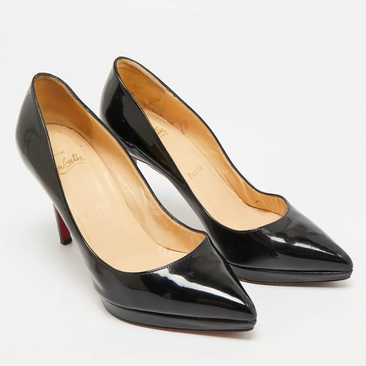 Pre Owned Christian Louboutin Pigalle Plato Size 36.5 Black Patent Leather Platform Pumps