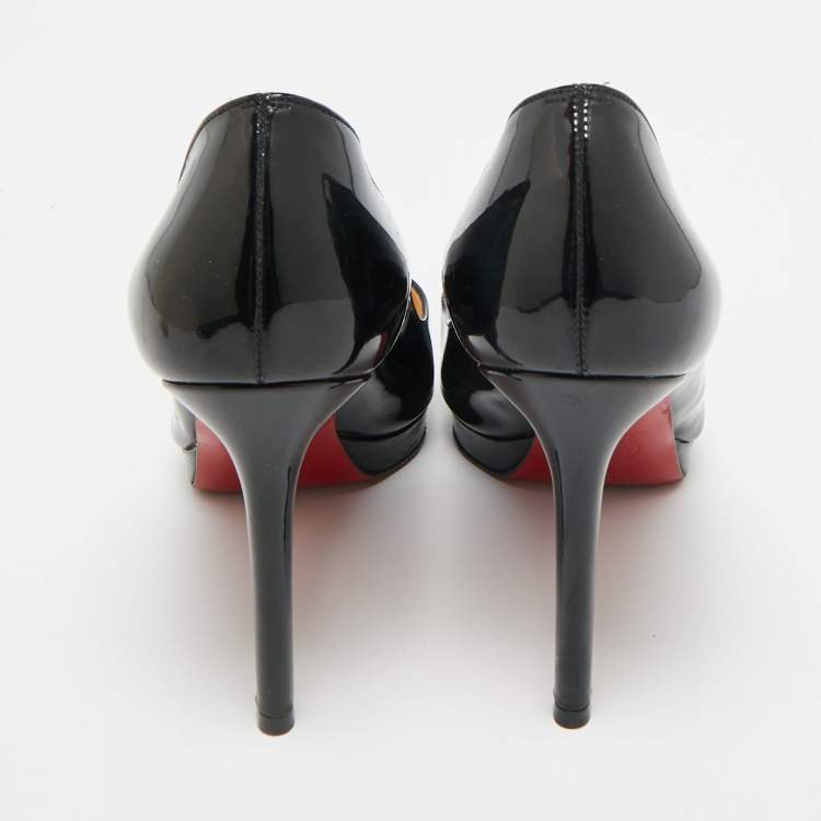 Pre Owned Christian Louboutin Pigalle Plato Size 36.5 Black Patent Leather Platform Pumps