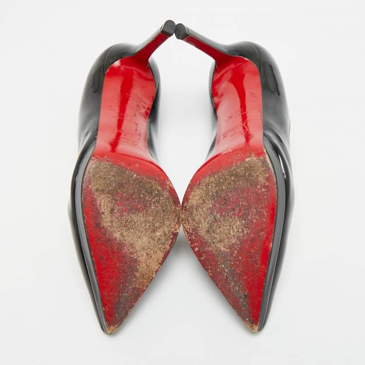 Pre Owned Christian Louboutin Pigalle Plato Size 36.5 Black Patent Leather Platform Pumps