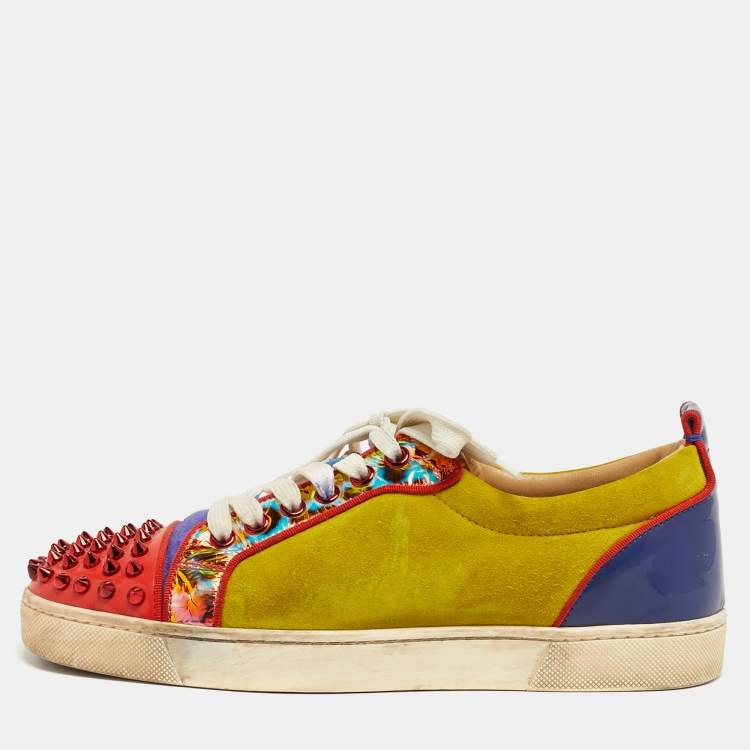 Pre Owned Christian Louboutin Louis Junior Spikes Size 38.5 Multicolor Patent Leather and Suede Low Top Sneakers
