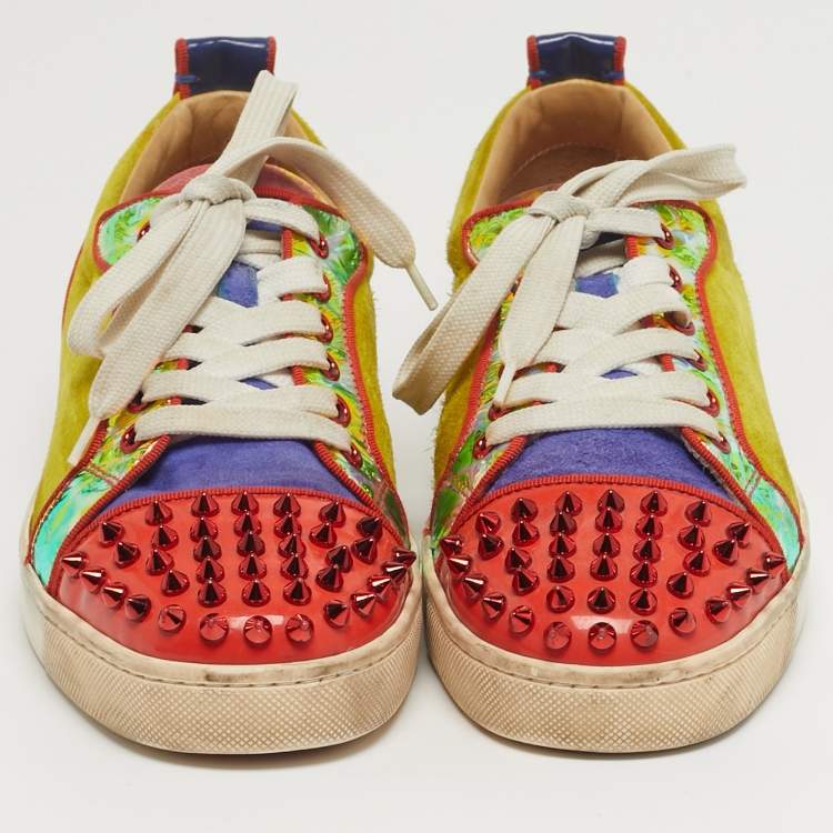 Pre Owned Christian Louboutin Louis Junior Spikes Size 38.5 Multicolor Patent Leather and Suede Low Top Sneakers