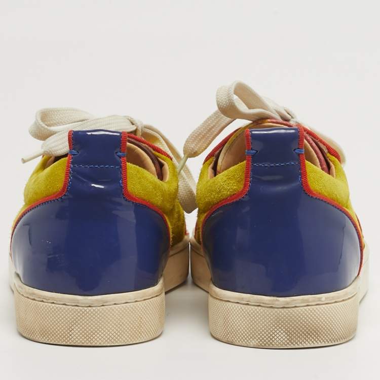 Pre Owned Christian Louboutin Louis Junior Spikes Size 38.5 Multicolor Patent Leather and Suede Low Top Sneakers