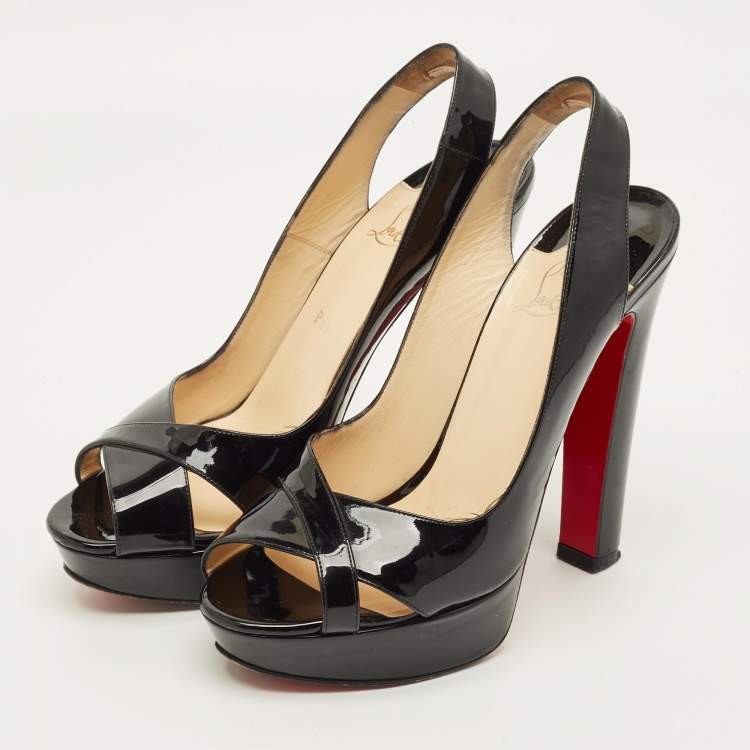 Pre Owned Christian Louboutin Marple Town Size 39.5 Black Patent Leather Platform Sandals