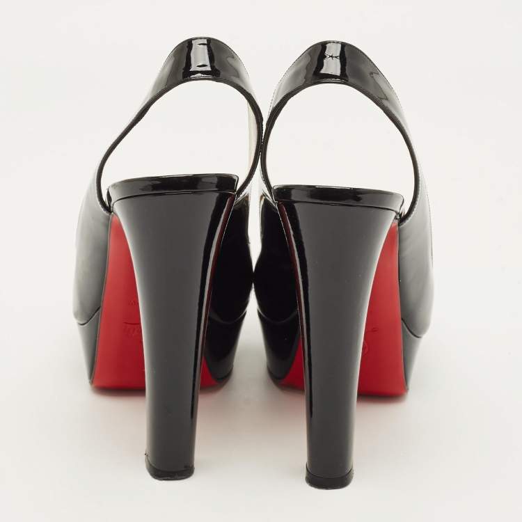 Pre Owned Christian Louboutin Marple Town Size 39.5 Black Patent Leather Platform Sandals