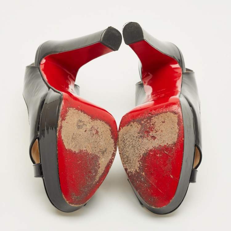 Pre Owned Christian Louboutin Marple Town Size 39.5 Black Patent Leather Platform Sandals