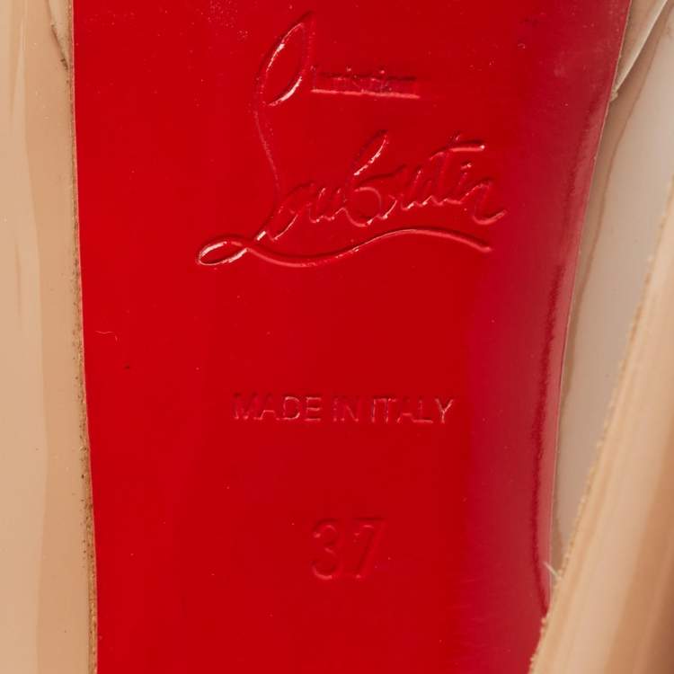 Pre Owned Christian Louboutin Lady Peep Size 37 Beige Patent Leather Platform Pumps